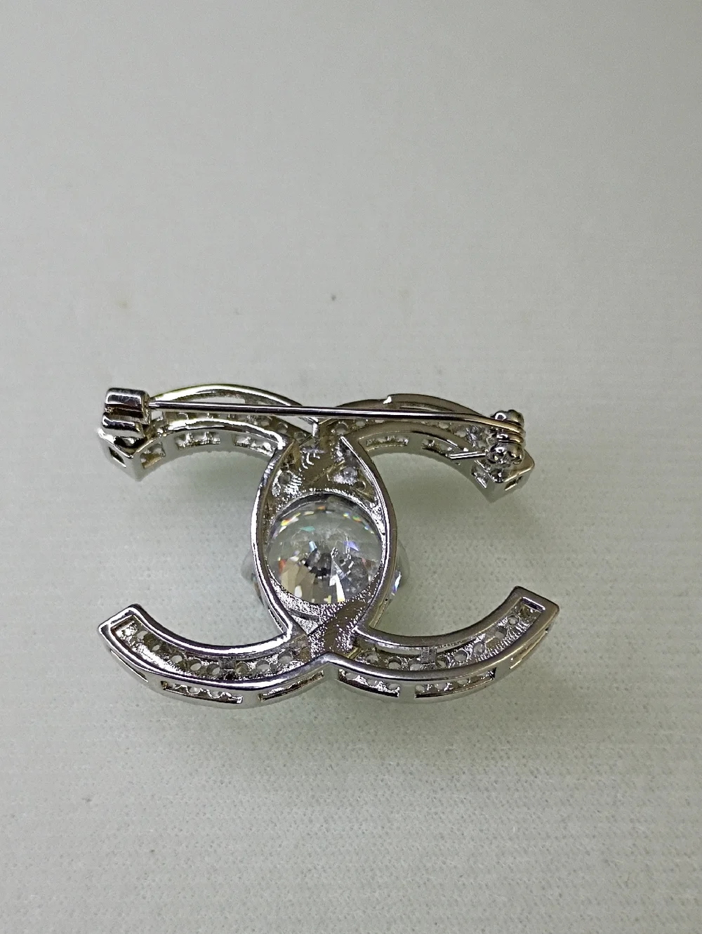 New Silver-Tone Crystal Double-C Resemblance Brooch - Clear